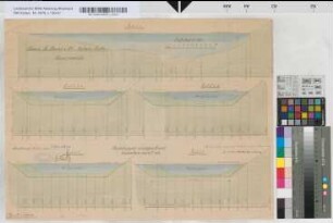 Wasserkraftanlage der Firma Bredt und Co. in Witten. S. auch Begleitmaterial unter RWD Nr. 3.: [Quer]profile [zur Wasserkraftanlage der Firma Bredt u. Co. zu Witten. Unterkanalprofil, Ruhr und Mühlengraben]. Vertiefungen eingezeichnet Heidenheim, d. 6.5.1913. Veränderungen eingetragen 21.2.1914. Anerkannt Witten, d. 9. März 1914. S. auch Begleitmaterial unter RWD Nr. 3.