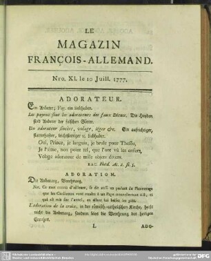 Nro. XI. le 10 Juill. 1777