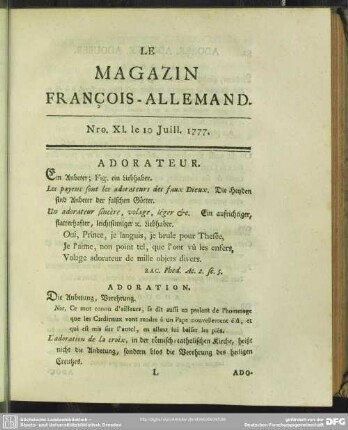 Nro. XI. le 10 Juill. 1777