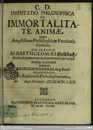 Dissertatio de immortalitate animae