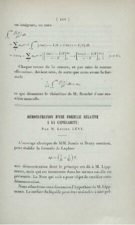 Démonstration d'une formule relative a la capillarité.