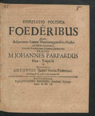 Disputatio Politica De Foederibus