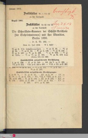 Die Schnellade-Kanonen der Schiffs-Artillerie (für Einheitspatronen) und ihre Munition, nebst Vorschriften für die Behandlung und Bedienung an Bord in Dienst befindlicher Schiffe