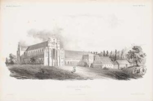 Kloster Chorin: Perspektivische Ansicht von Norden (aus: Atlas zur Zeitschrift für Bauwesen, hrsg. v. G. Erbkam, Jg. 4, 1854)