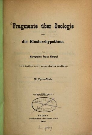 Fragmente über Geologie oder die Einsturzhypothese : Mit Figuren-Tafeln. 1