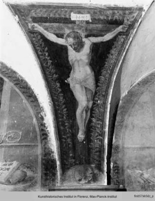 Christus am Kreuz zwischen den Heiligen Augustinus und Monika : Christus am Kreuz