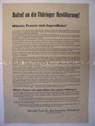 Sonderdruck mit dem Aufruf der Nationalen Front an die Bevölkerung Thüringens zur Stimmabgabe für ihre Kandidaten bei den Volkskammerwahlen
