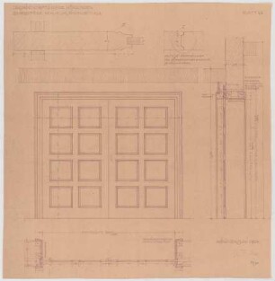 Fischer, Theodor; Nördlingen; Landwirtschaftsschule - Schiebetüre (Grundriss, Ansicht, Schnitte)