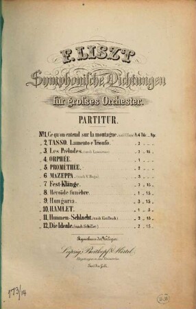 Symphonische Dichtungen für großes Orchester, 3. Les préludes : (nach Lamartine)