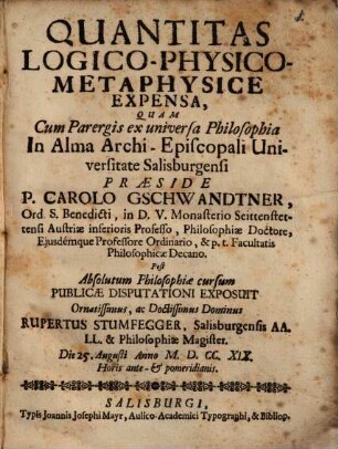 Quantitas Logico-Physico-Metaphysice Expensa
