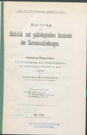 Beitrag zur Statistik und pathologischen Anatomie der Darmeinschiebungen