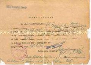 Bescheinigung über eine Woche "Schutzhaft" im Stapogefängnis Klagenfurt