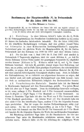 Bestimmung der Hauptmondtide M₂ in Swinemünde für die Jahre 1898 bis 1907