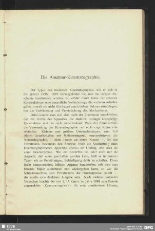 Die Amateur- Kinematographie