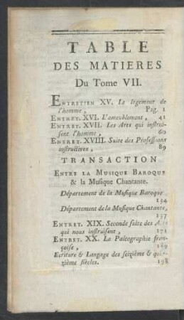 Table des matieres du tome VII.