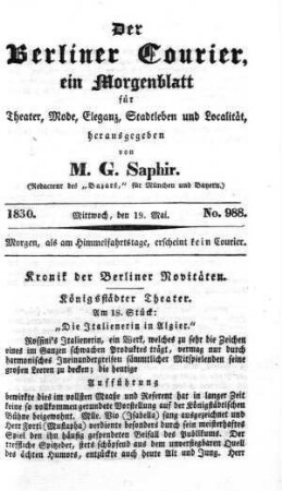 No. 988, Mittwoch, den 19. Mai 1830