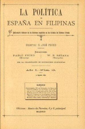 Núm. 13. 4 Agosto 1891