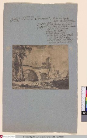 [Überdachte Steinbrücke und Turm; River Landscape]