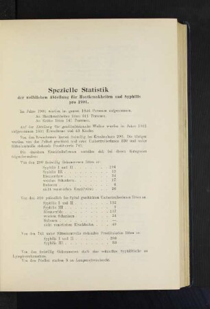 Spezielle Statistik der weiblichen Abteilung für Hautkrankheiten und Syphilis pro 1901.