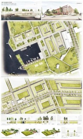 Neuland Lichtenberg Schinkelwettbewerb 2015: Lagepläne 1:500, Schnitte 1:250, perspektivische Ansichten