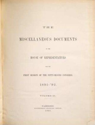 House documents. [431.] 1891/92, Vol. 21 = Congress 52, Sess. 1