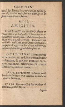 VIII. Amicitia.