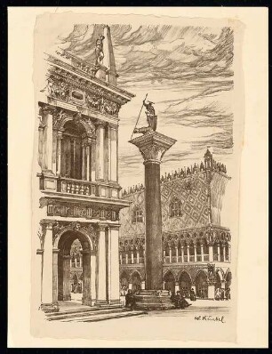 Piazzetta San Marco, Venedig: Ansicht mit Sankt Markus Säule und Dogenpalast
