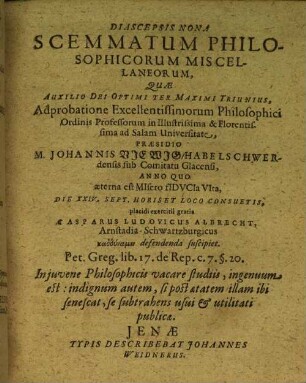 Diascepsis Nona Scemmatum Philosophicorum Miscellaneorum