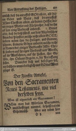 Der Fünffte Artickel, Von den Sacramenten Neues Testaments, wie viel derselben seyn