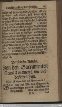 Der Fünffte Artickel, Von den Sacramenten Neues Testaments, wie viel derselben seyn