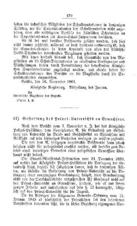 Gestattung des Privat-Unterrichts an Erwachsene : [IV. Elementarschulwesen]