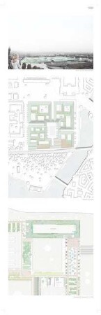 Ideale Realitäten - Potsdam Schinkelwettbewerb 2012: Perspektivische Ansicht, Dachaufsicht 1:1000, Schnitt 1:200, Grundriss 1:200
