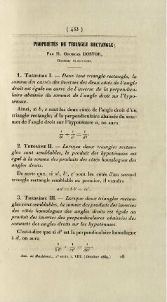 Propriétés du triangle rectangle.