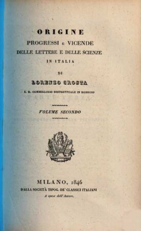 Origine progressi e vicende delle lettere e delle scienze in Italia, 2