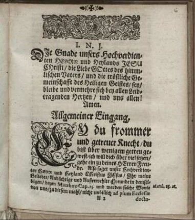 Allgemeiner Eingang; Leichen-Text; Sonderbahrer Eingang; Abhandlung.