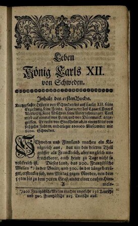 Leben Koenig Carls XII. von Schweden