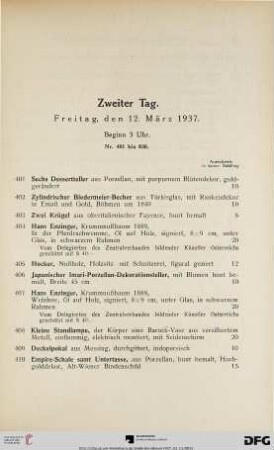 Zweiter Tag: Freitag, den 12. März 1937, Beginn 3 Uhr (Nr. 401-830)
