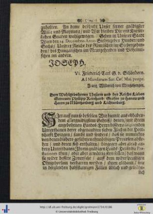 Hierauff nun so befehlen Wir hiemit ... P. R. Graf zu Hanau.