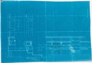 Benediktinerabtei St. Mauritius, Clerf (Clervaux): Plan des Chorgestühls, Grundriss, Ansicht, Schnitte 1:10