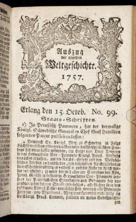 No. 99. Erlang den 15. Octob. 1757.