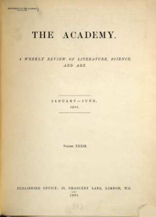 The academy. 39. 1891