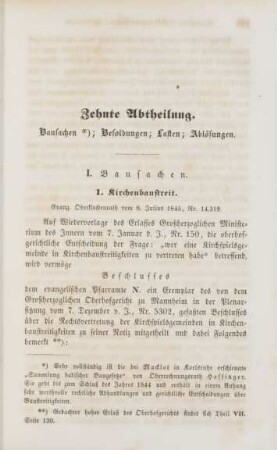 Zehnte Abtheilung. Bausachen; Besoldungen; Lasten; Ablösungen
