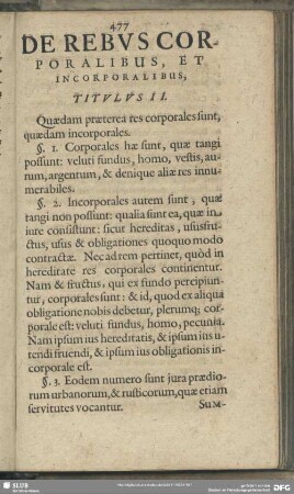 De Rebus Corporalibus, Et Incorporalibus, Titulus II.