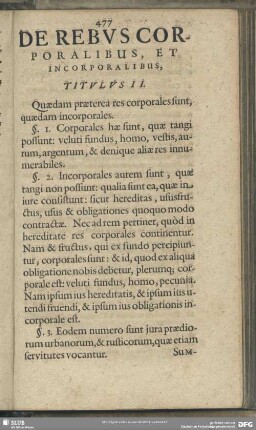 De Rebus Corporalibus, Et Incorporalibus, Titulus II.