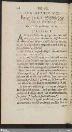 Disputatio VII. Resp. Iona Schönleben, Equite Misnico. Ex tit. de authorit. tutor