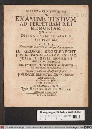 Disputatio Iuridica De Examine Testium Ad Perpetuam Rei Memoriam