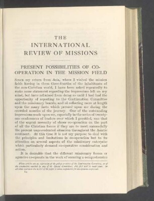 Present possibilities of cooperation in the mission field