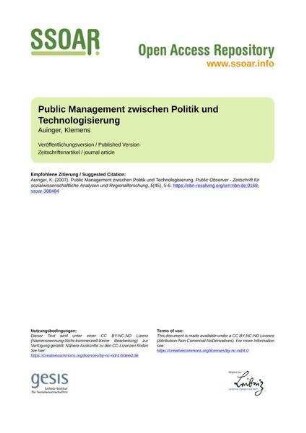 Public Management zwischen Politik und Technologisierung