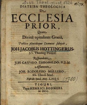 Diatriba Theologica De Ecclesia Prior