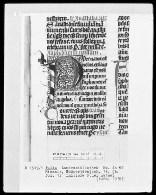 Missale — Initiale P(uer natus), Folio 12recto